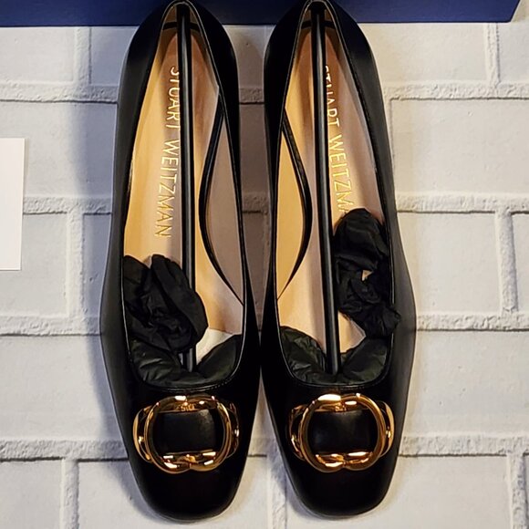 Brand  New Stuart Weitzman Anicia 25 Black Leather Low Pump Size: 39.5 | 9 B - Picture 1 of 13